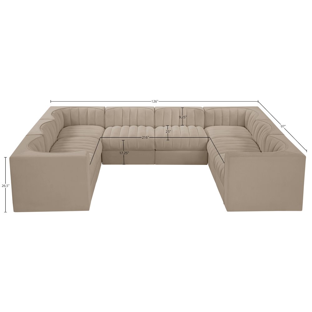 Rummi Beige Velvet Performance Fabric Upholstered 8pc.Modular Sectional