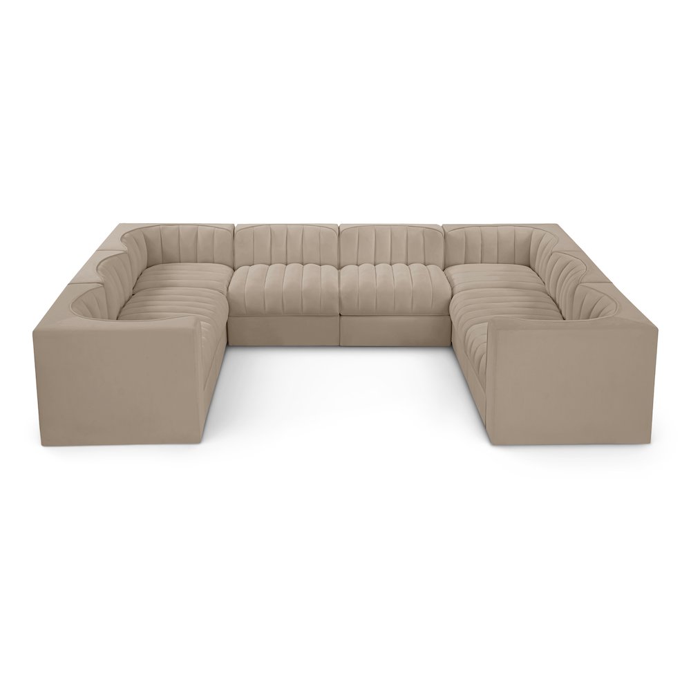 Rummi Beige Velvet Performance Fabric Upholstered 8pc.Modular Sectional
