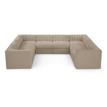 Rummi Beige Velvet Performance Fabric Upholstered 8pc.Modular Sectional