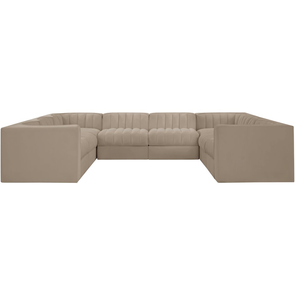Rummi Beige Velvet Performance Fabric Upholstered 8pc.Modular Sectional