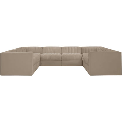 Rummi Beige Velvet Performance Fabric Upholstered 8pc.Modular Sectional