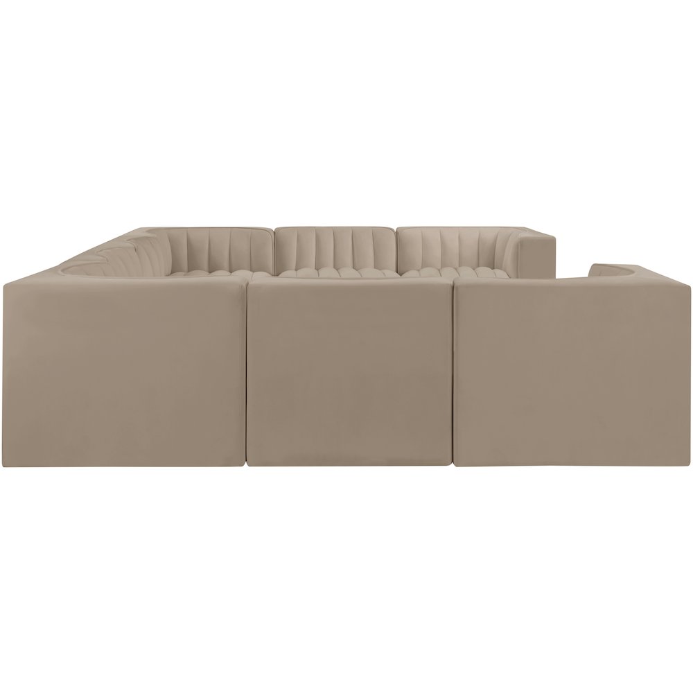 Rummi Beige Velvet Performance Fabric Upholstered 8pc.Modular Sectional