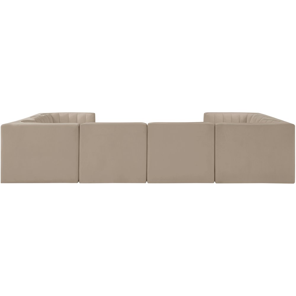 Rummi Beige Velvet Performance Fabric Upholstered 8pc.Modular Sectional