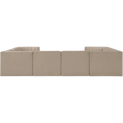 Rummi Beige Velvet Performance Fabric Upholstered 8pc.Modular Sectional