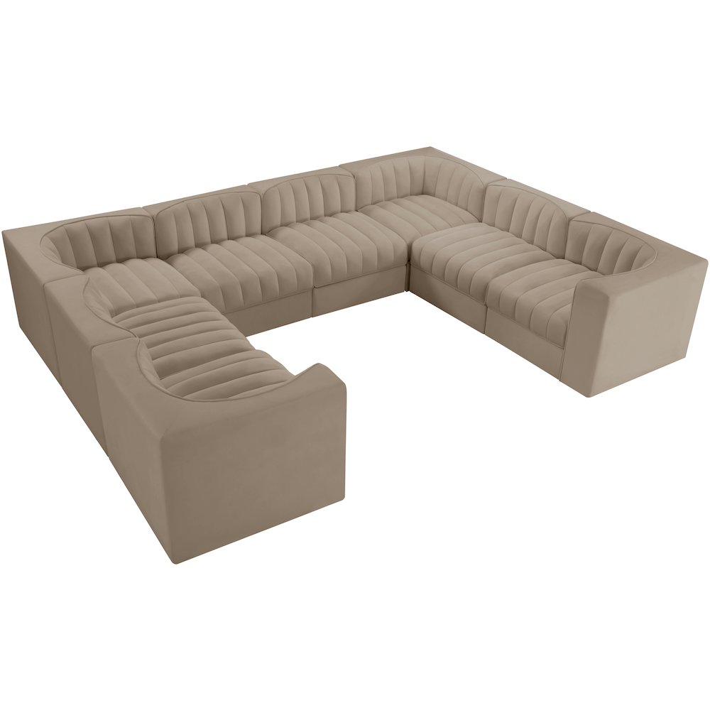 Rummi Beige Velvet Performance Fabric Upholstered 8pc.Modular Sectional