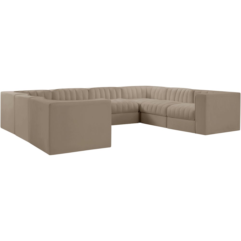 Rummi Beige Velvet Performance Fabric Upholstered 8pc.Modular Sectional