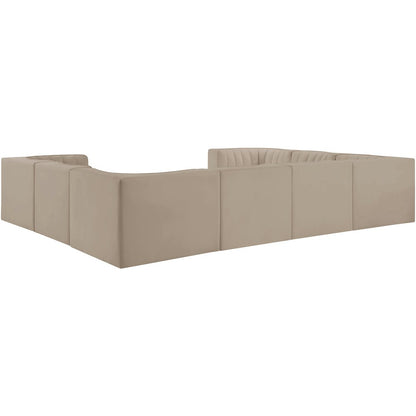 Rummi Beige Velvet Performance Fabric Upholstered 8pc.Modular Sectional