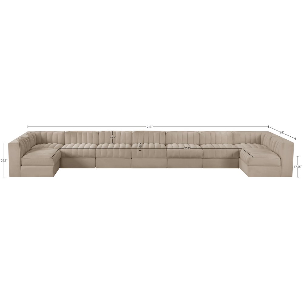 Rummi Beige Velvet Performance Fabric Upholstered 9pc. Modular Sectional