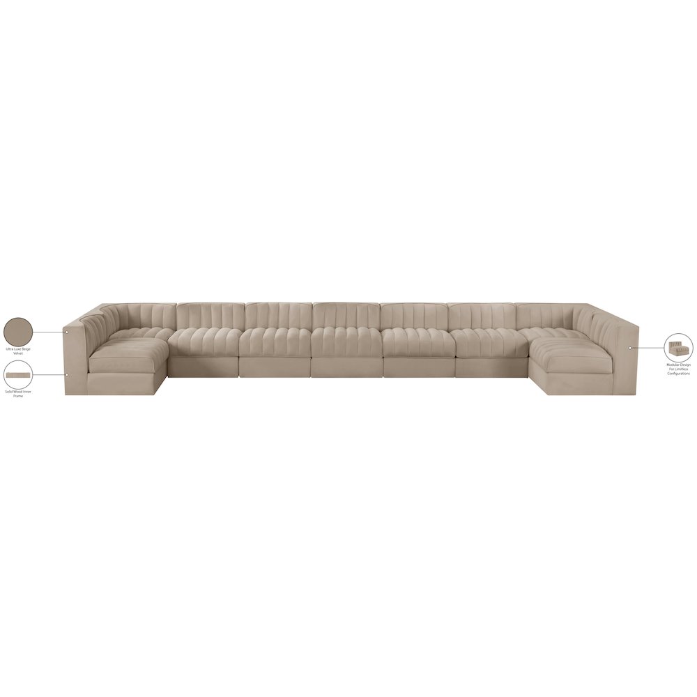 Rummi Beige Velvet Performance Fabric Upholstered 9pc. Modular Sectional