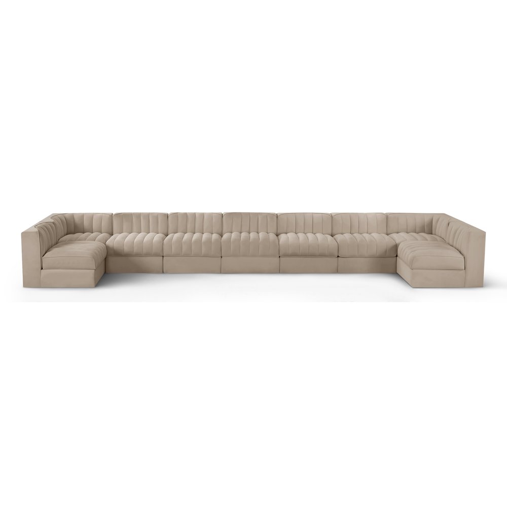 Rummi Beige Velvet Performance Fabric Upholstered 9pc. Modular Sectional