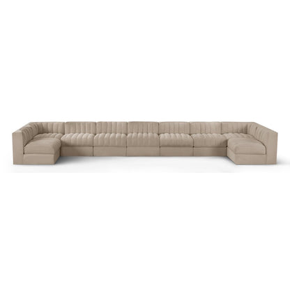 Rummi Beige Velvet Performance Fabric Upholstered 9pc. Modular Sectional