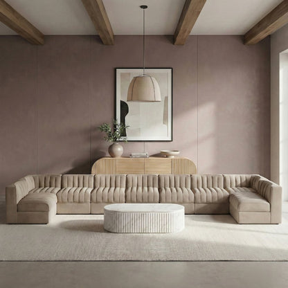 Rummi Beige Velvet Performance Fabric Upholstered 9pc. Modular Sectional
