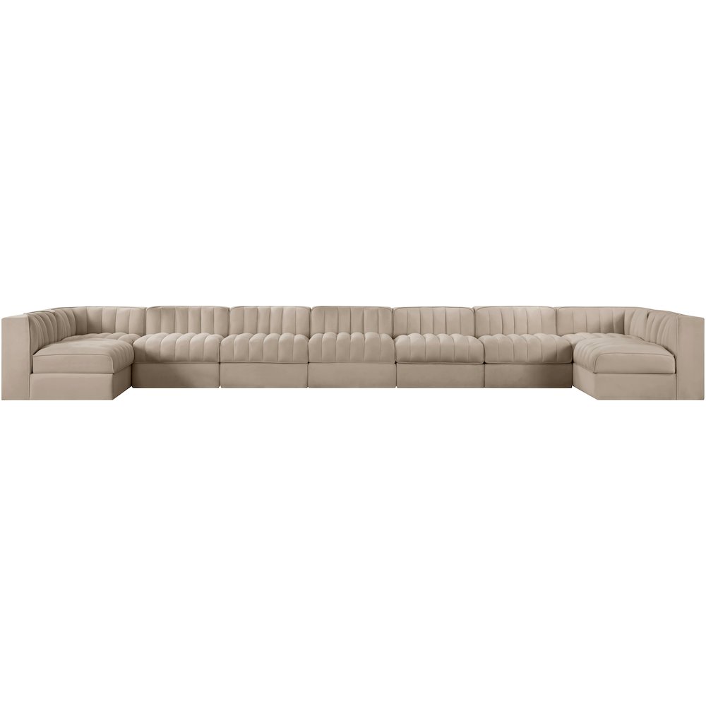 Rummi Beige Velvet Performance Fabric Upholstered 9pc. Modular Sectional