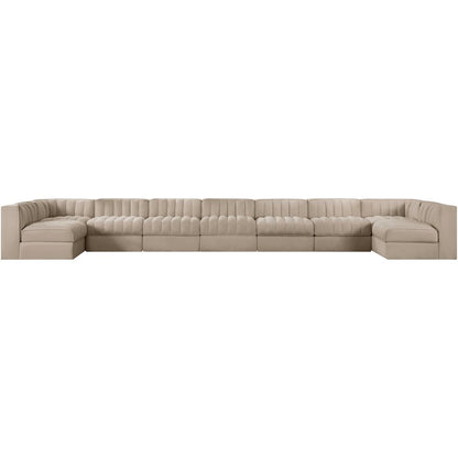 Rummi Beige Velvet Performance Fabric Upholstered 9pc. Modular Sectional