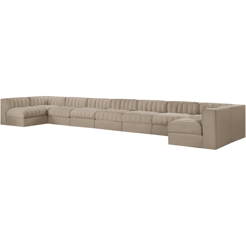 Rummi Beige Velvet Performance Fabric Upholstered 9pc. Modular Sectional