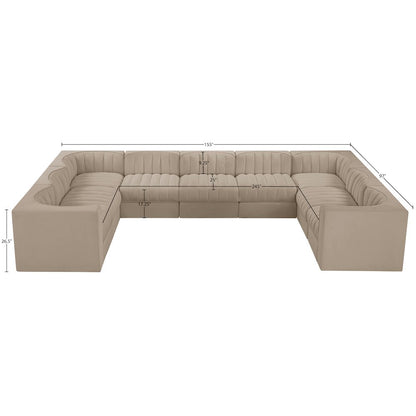 Rummi Beige Velvet Performance Fabric Upholstered 9pc. Modular Sectional