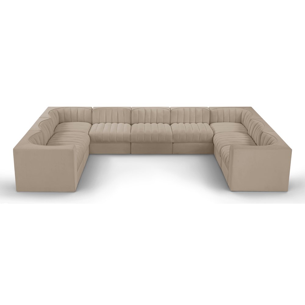 Rummi Beige Velvet Performance Fabric Upholstered 9pc. Modular Sectional