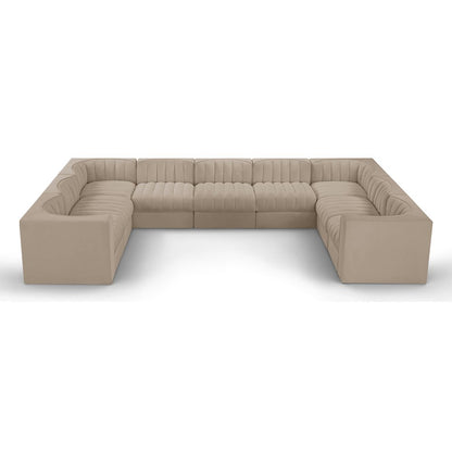 Rummi Beige Velvet Performance Fabric Upholstered 9pc. Modular Sectional