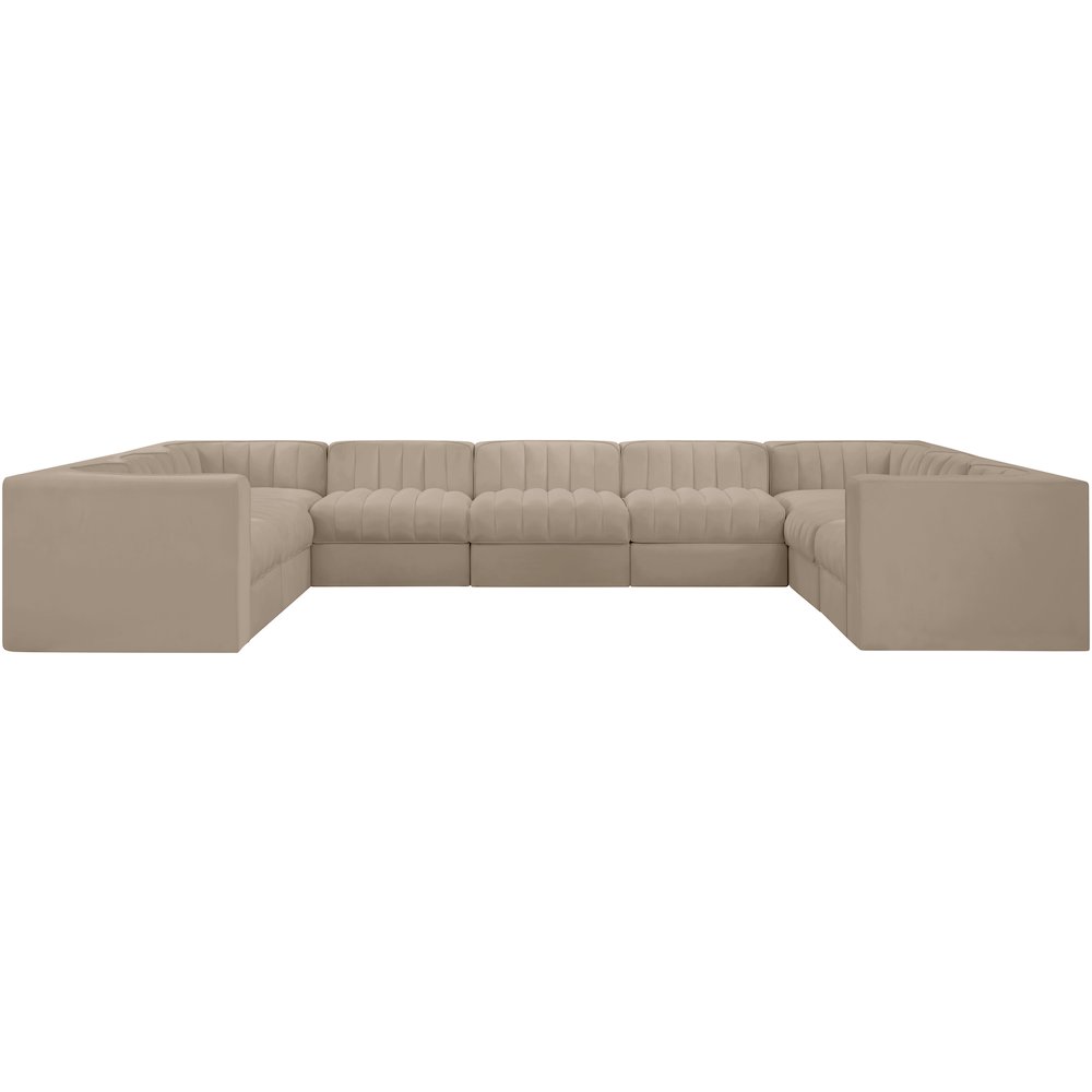 Rummi Beige Velvet Performance Fabric Upholstered 9pc. Modular Sectional