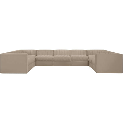 Rummi Beige Velvet Performance Fabric Upholstered 9pc. Modular Sectional