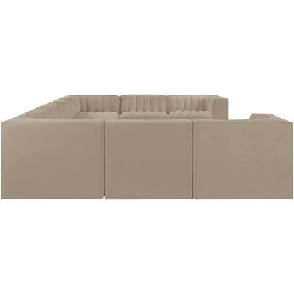 Rummi Beige Velvet Performance Fabric Upholstered 9pc. Modular Sectional