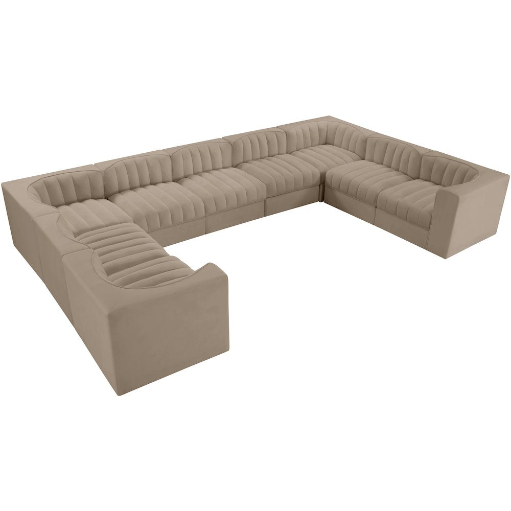 Rummi Beige Velvet Performance Fabric Upholstered 9pc. Modular Sectional