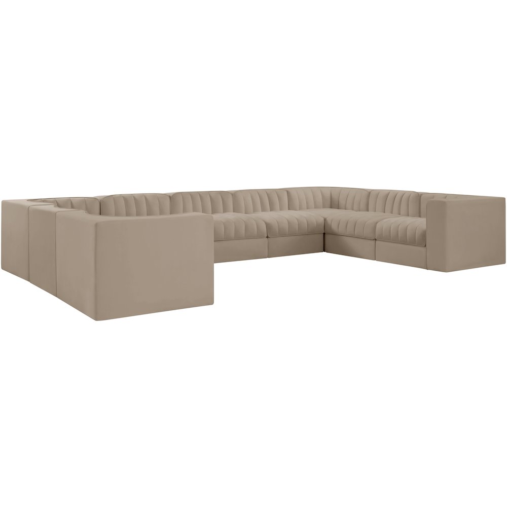Rummi Beige Velvet Performance Fabric Upholstered 9pc. Modular Sectional