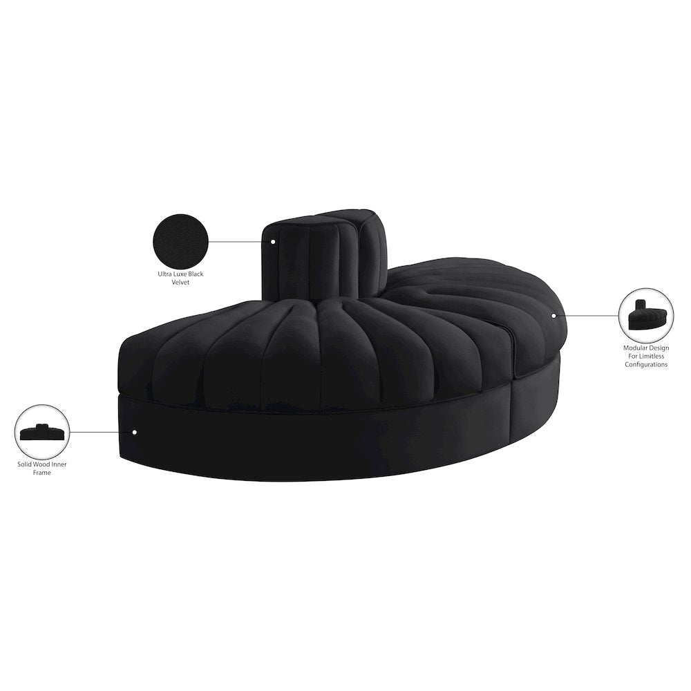Rummi Black Velvet Performance Fabric Upholstered 2pc. Modular Loveseat