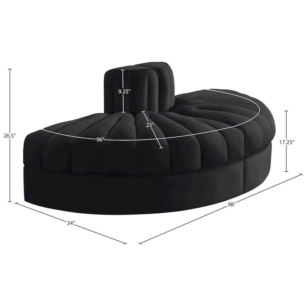 Rummi Black Velvet Performance Fabric Upholstered 2pc. Modular Loveseat