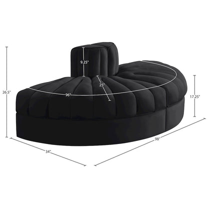 Rummi Black Velvet Performance Fabric Upholstered 2pc. Modular Loveseat