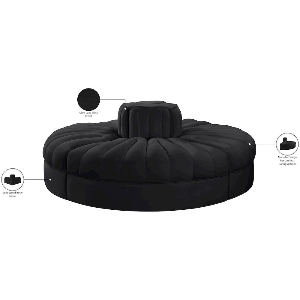 Rummi Black Velvet Performance Fabric Upholstered 4pc. Modular Sofa