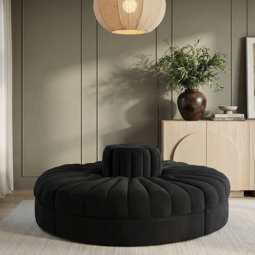 Rummi Black Velvet Performance Fabric Upholstered 4pc. Modular Sofa