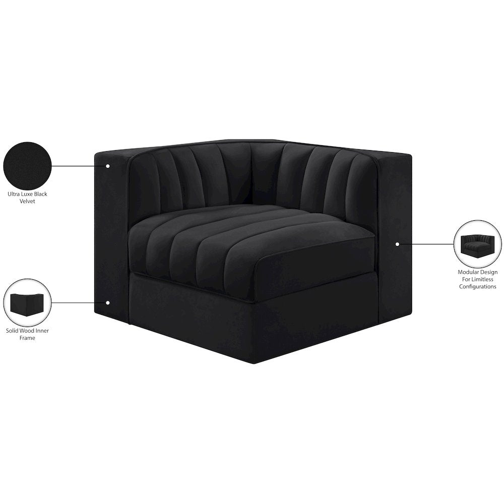 Rummi Black Velvet Performance Fabric Upholstered Modular Chair