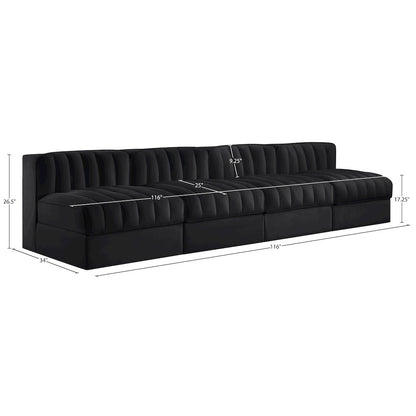 Rummi Black Velvet Performance Fabric Upholstered 4pc. Modular Sofa