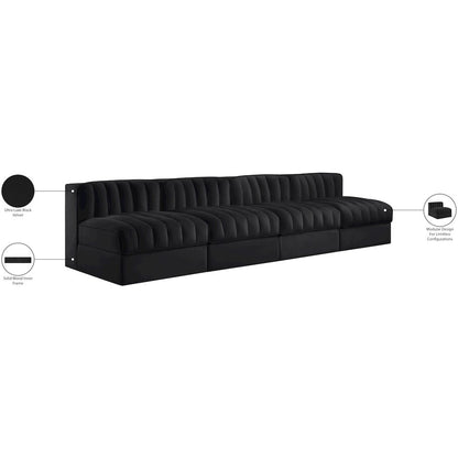 Rummi Black Velvet Performance Fabric Upholstered 4pc. Modular Sofa