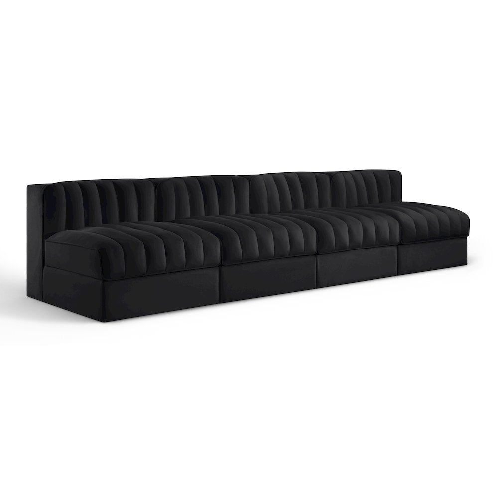 Rummi Black Velvet Performance Fabric Upholstered 4pc. Modular Sofa