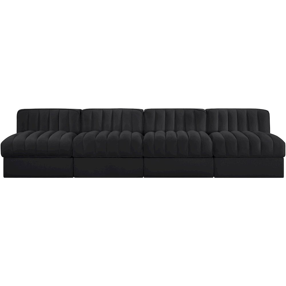 Rummi Black Velvet Performance Fabric Upholstered 4pc. Modular Sofa