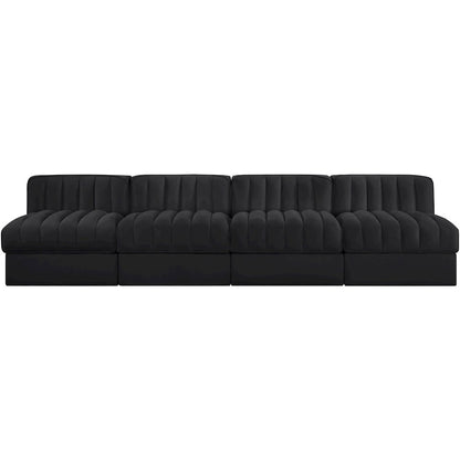 Rummi Black Velvet Performance Fabric Upholstered 4pc. Modular Sofa
