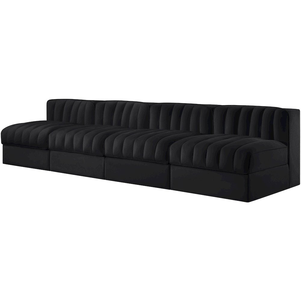 Rummi Black Velvet Performance Fabric Upholstered 4pc. Modular Sofa