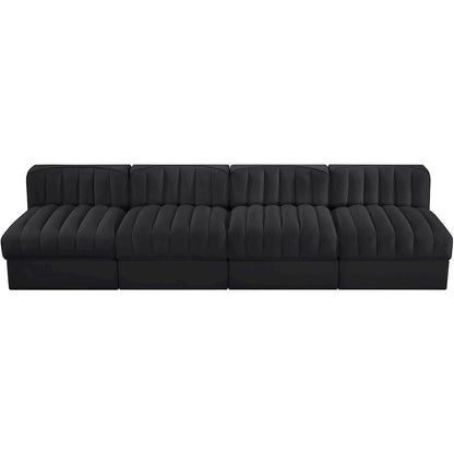 Rummi Black Velvet Performance Fabric Upholstered 4pc. Modular Sofa