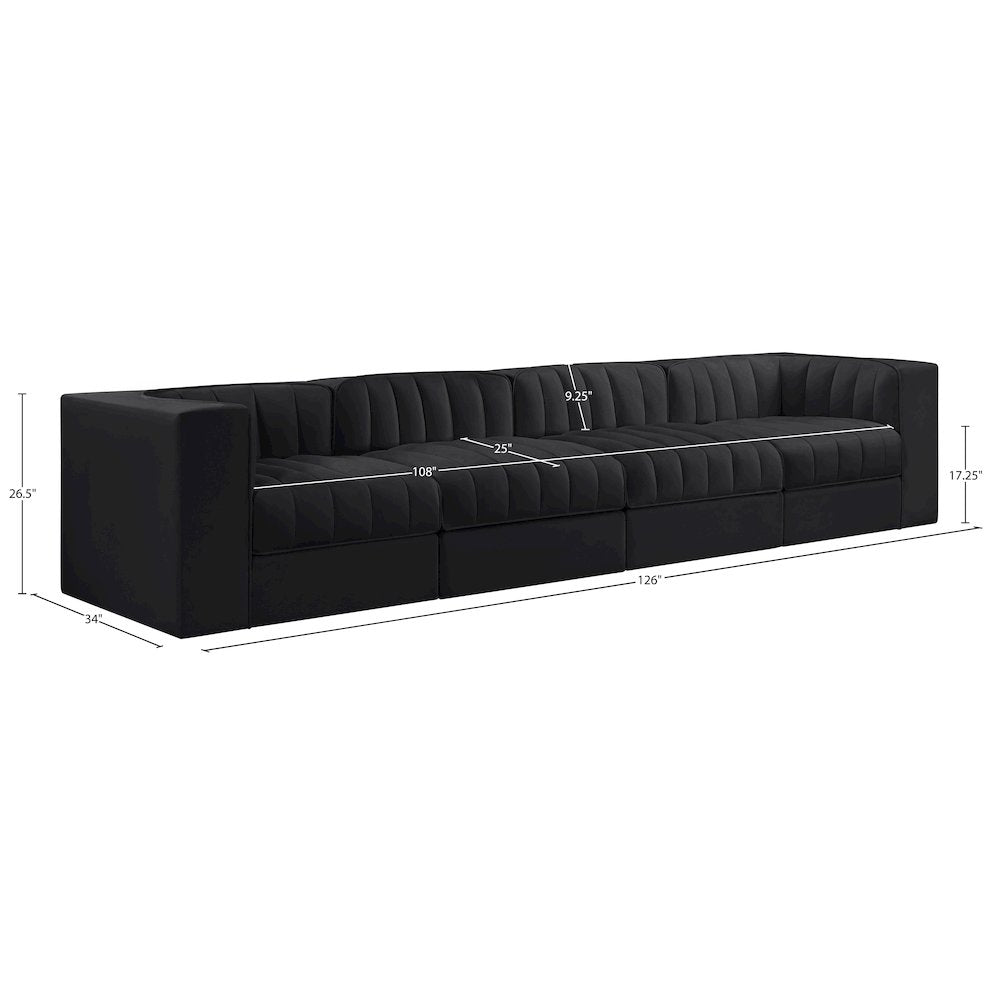 Rummi Black Velvet Performance Fabric Upholstered 4pc. Modular Sofa