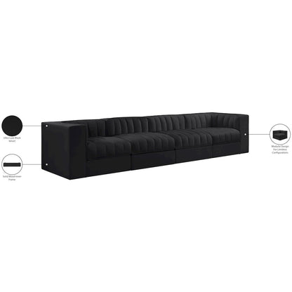 Rummi Black Velvet Performance Fabric Upholstered 4pc. Modular Sofa