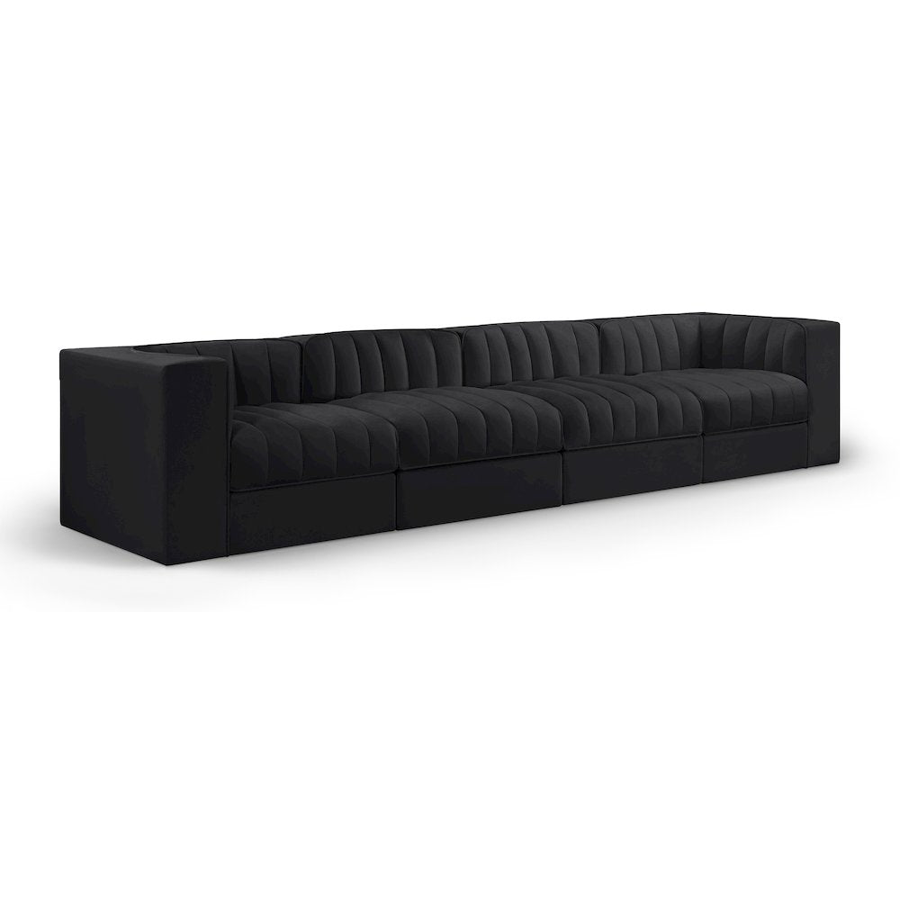 Rummi Black Velvet Performance Fabric Upholstered 4pc. Modular Sofa