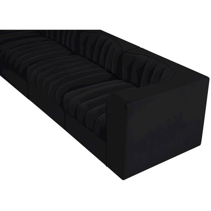 Rummi Black Velvet Performance Fabric Upholstered 4pc. Modular Sofa