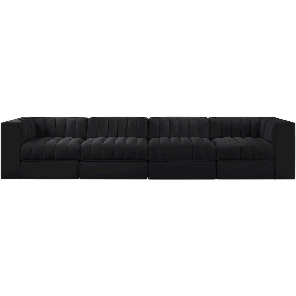 Rummi Black Velvet Performance Fabric Upholstered 4pc. Modular Sofa