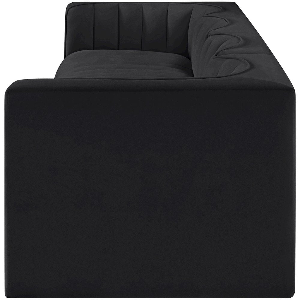 Rummi Black Velvet Performance Fabric Upholstered 4pc. Modular Sofa