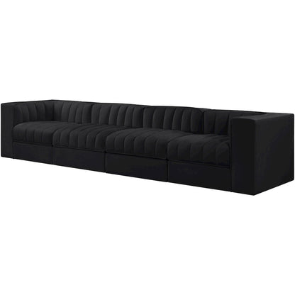 Rummi Black Velvet Performance Fabric Upholstered 4pc. Modular Sofa