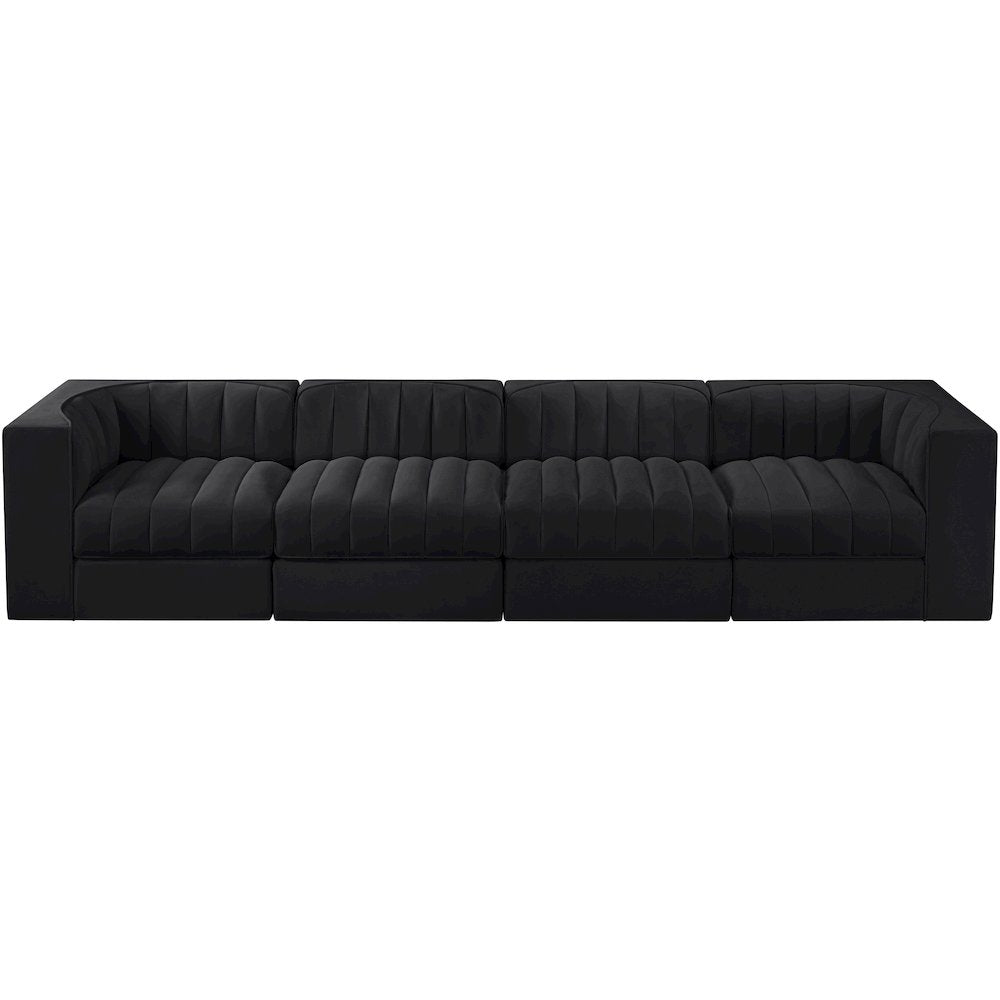 Rummi Black Velvet Performance Fabric Upholstered 4pc. Modular Sofa