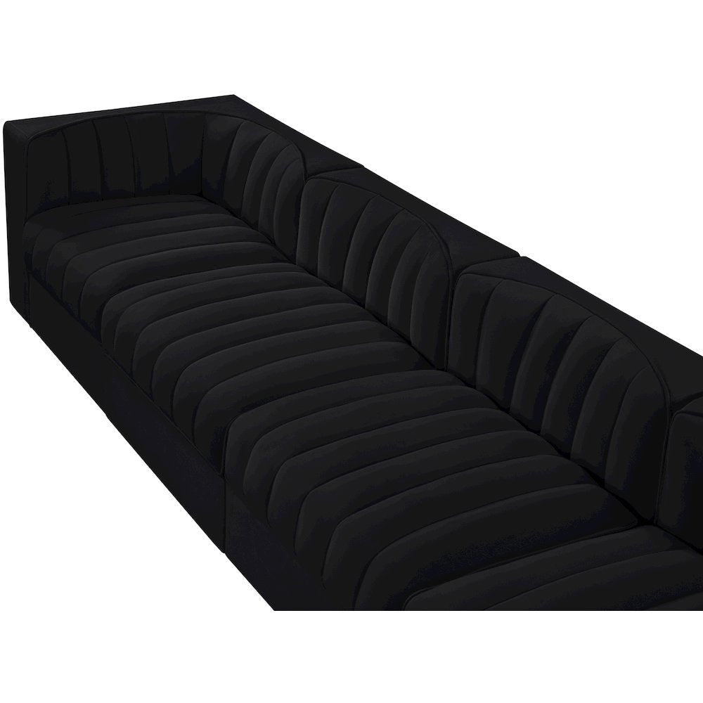 Rummi Black Velvet Performance Fabric Upholstered 4pc. Modular Sofa