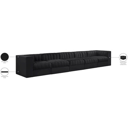 Rummi Black Velvet Performance Fabric Upholstered 5pc. Modular Sofa